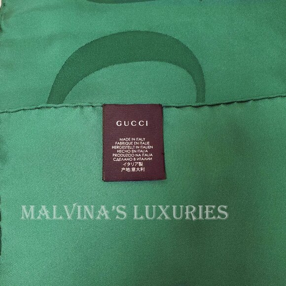 GUCCI SCARF GREEN RED WEB GG LOGO PRINT JACQUARD SILK TWILL FOULARD 35" - Picture 13 of 15